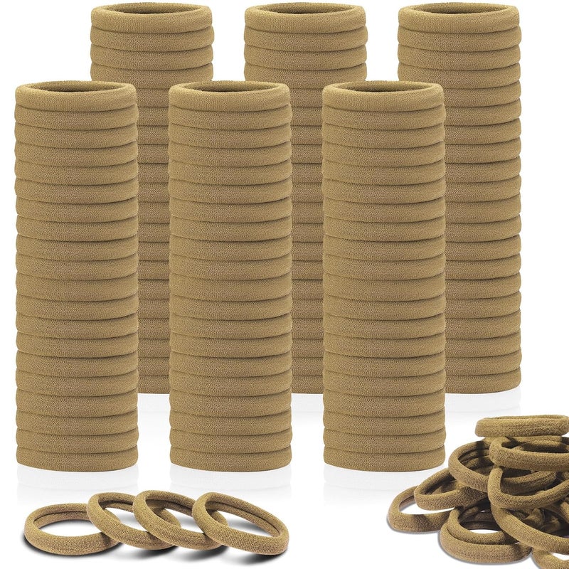 IKOCO 150PCS Hair Ties, Hair Ties for Women No Damage, Cotton Seamless Ponytail Holders for Thick Hair, Light Brown - Image 1